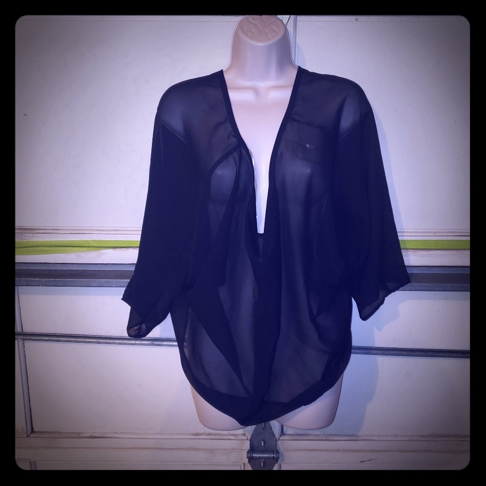 Sheer Black Top with Sequin Bow